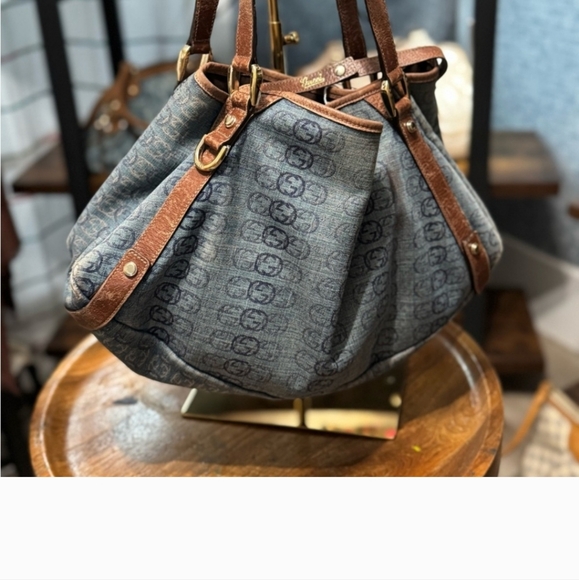 Gucci blue denim monogram tote with snap closure - Picture 5 of 6